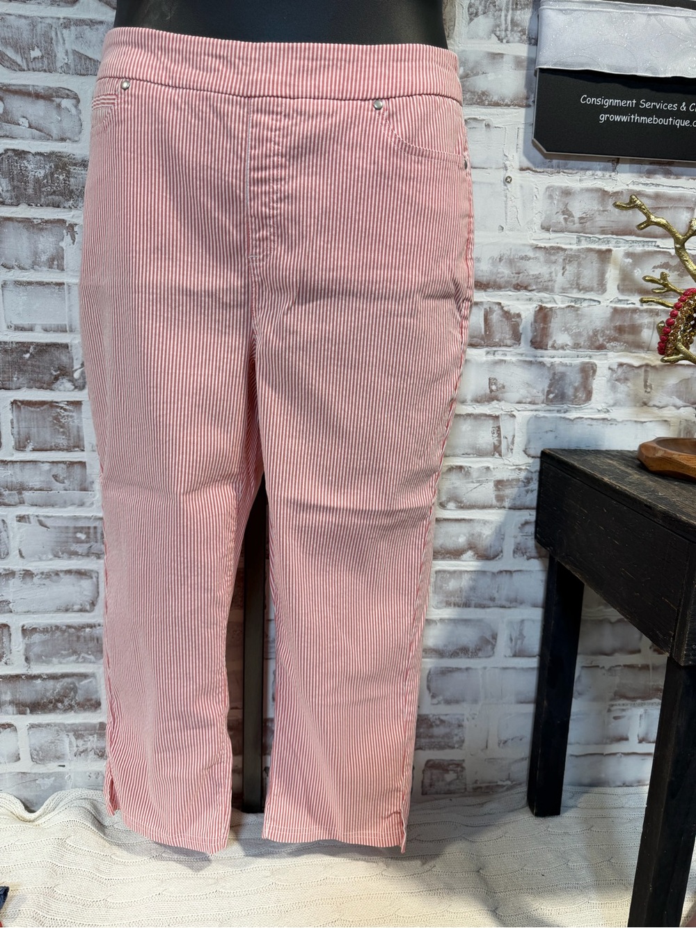 Mario Serrani Pink and White Striped Pull-On Pants
